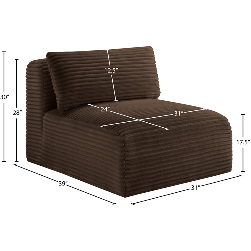 Meridian Furniture Shaggy Brown Corduroy Performance Fabric Armless Chair