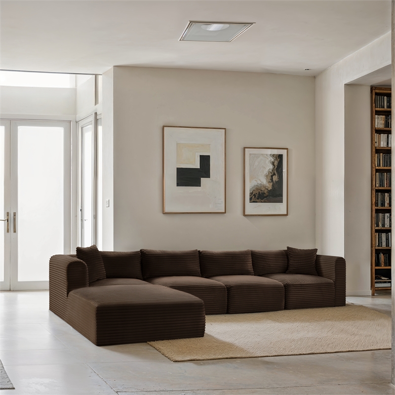 Meridian Furniture 5-Piece Brown Corduroy Performance Fabric Modular Sectional
