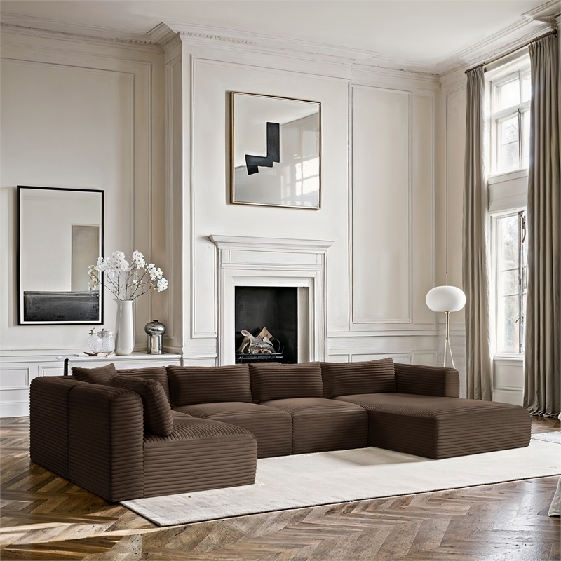 Meridian Furniture 5-Piece Brown Corduroy Performance Fabric Modular Sectional