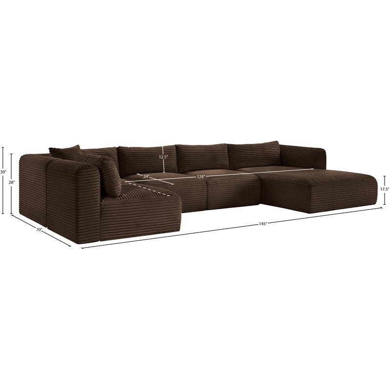 Meridian Furniture 5-Piece Brown Corduroy Performance Fabric Modular Sectional