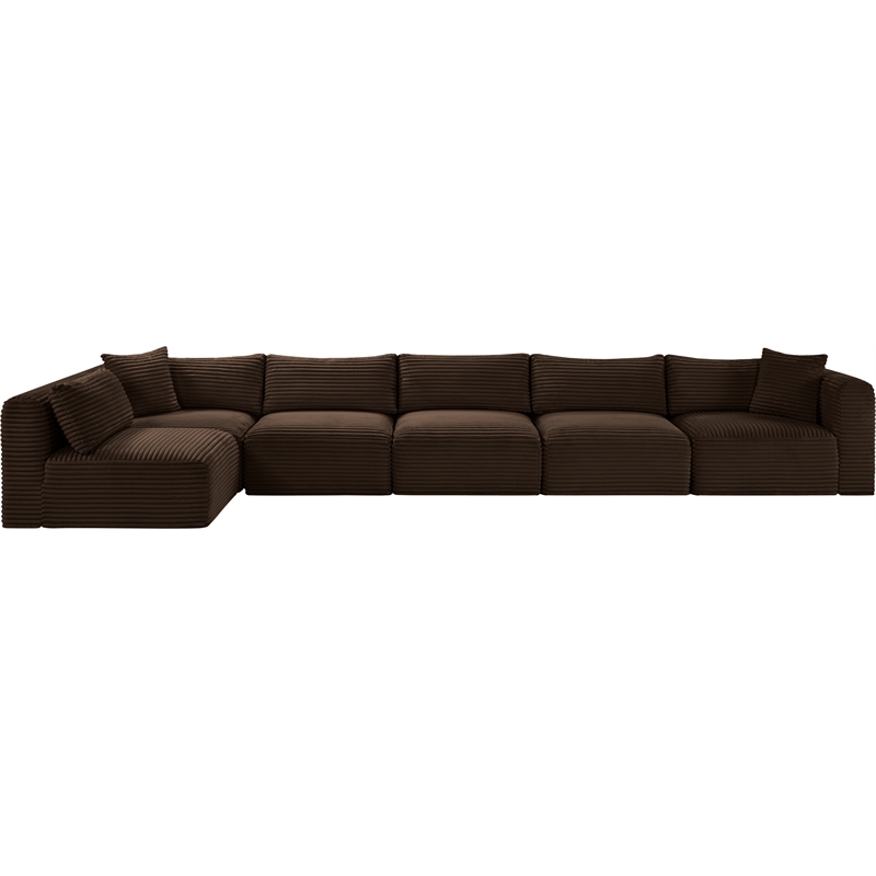 Meridian Furniture 6-Piece Brown Corduroy Performance Fabric Modular Sectional