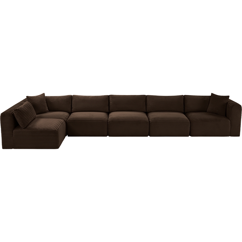 Meridian Furniture 6-Piece Brown Corduroy Performance Fabric Modular Sectional