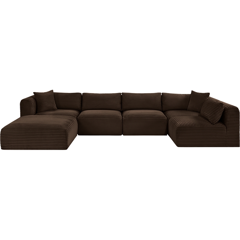 Meridian Furniture 6-Piece Brown Corduroy Performance Fabric Modular Sectional
