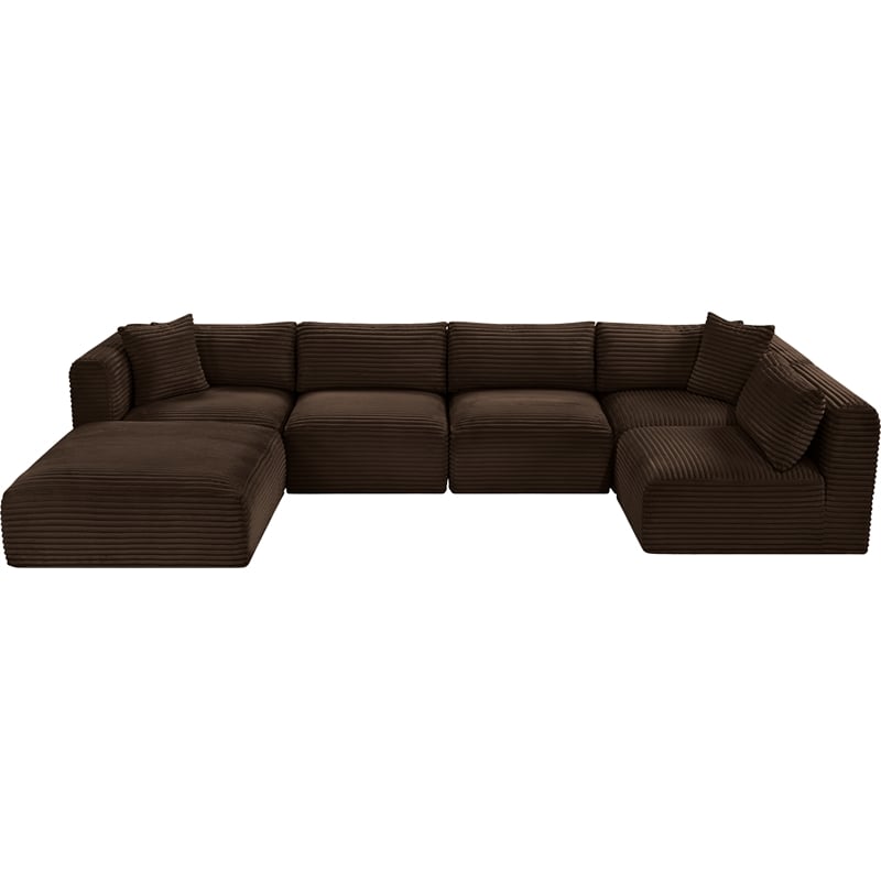 Meridian Furniture 6-Piece Brown Corduroy Performance Fabric Modular Sectional