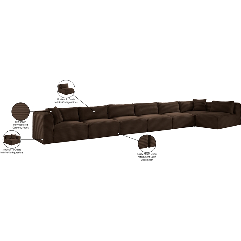 Meridian Furniture 7-Piece Brown Corduroy Performance Fabric Modular Sectional