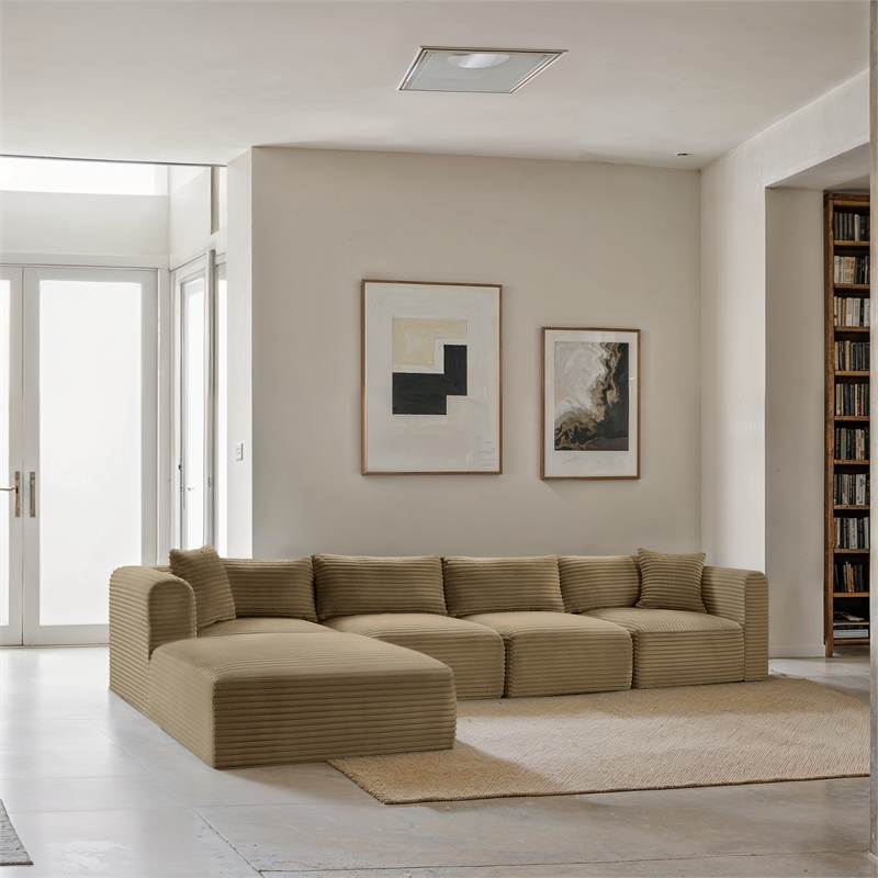 Meridian Furniture 5-Piece Camel Corduroy Performance Fabric Modular Sectional