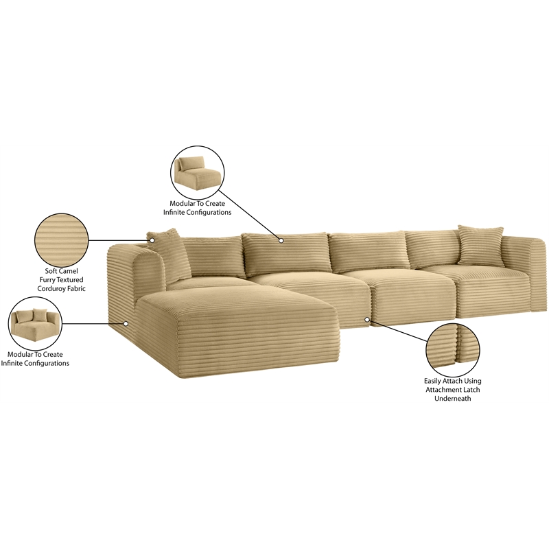 Meridian Furniture 5-Piece Camel Corduroy Performance Fabric Modular Sectional