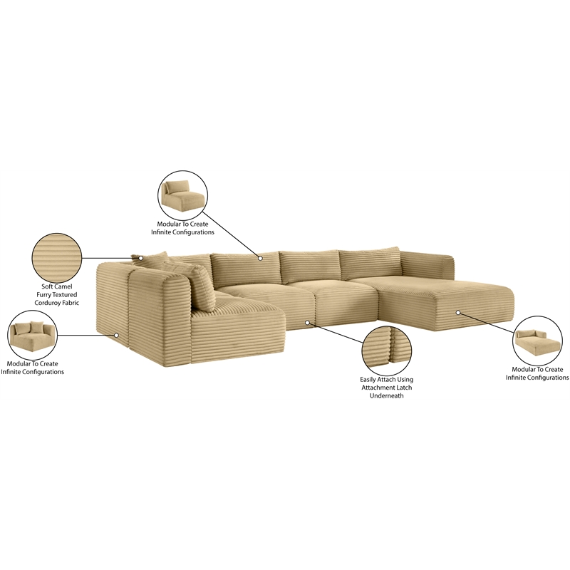 Meridian Furniture 5-Piece Camel Corduroy Performance Fabric Modular Sectional