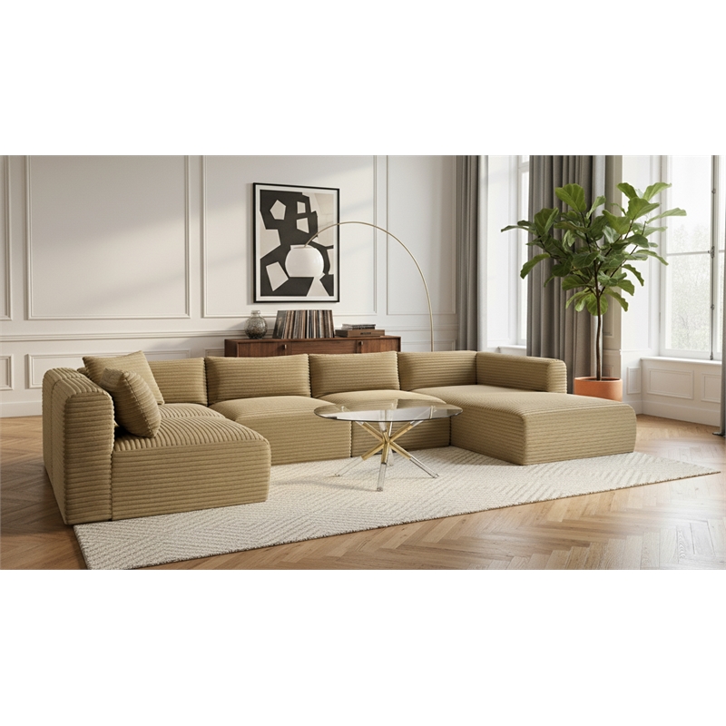 Meridian Furniture 5-Piece Camel Corduroy Performance Fabric Modular Sectional