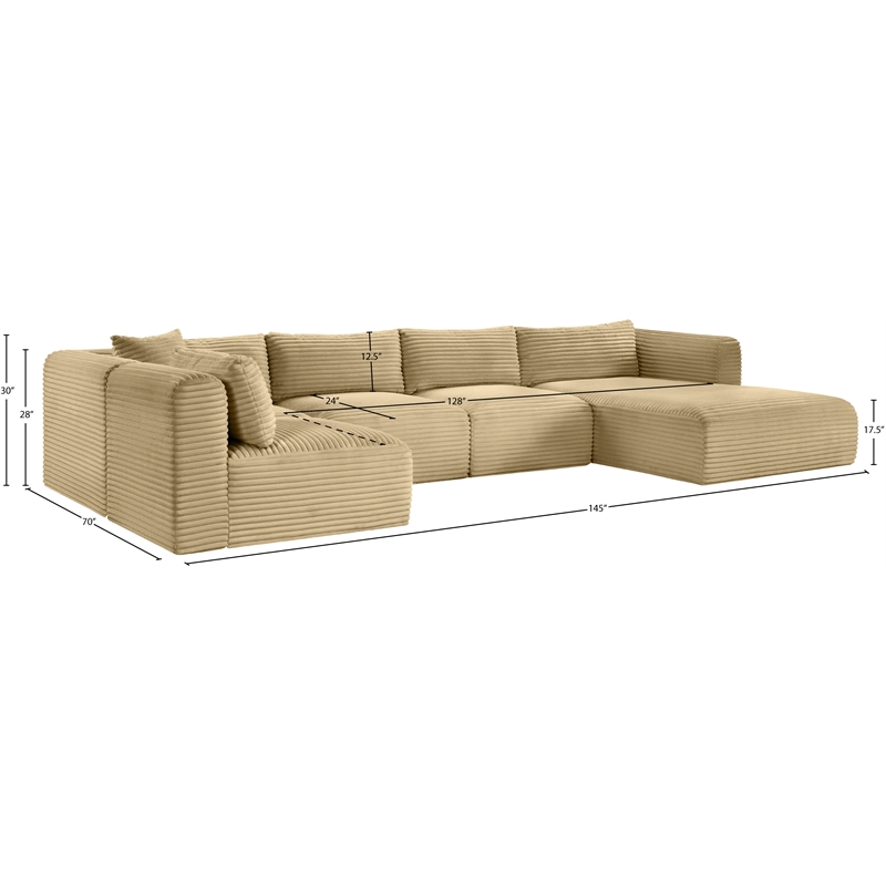 Meridian Furniture 5-Piece Camel Corduroy Performance Fabric Modular Sectional