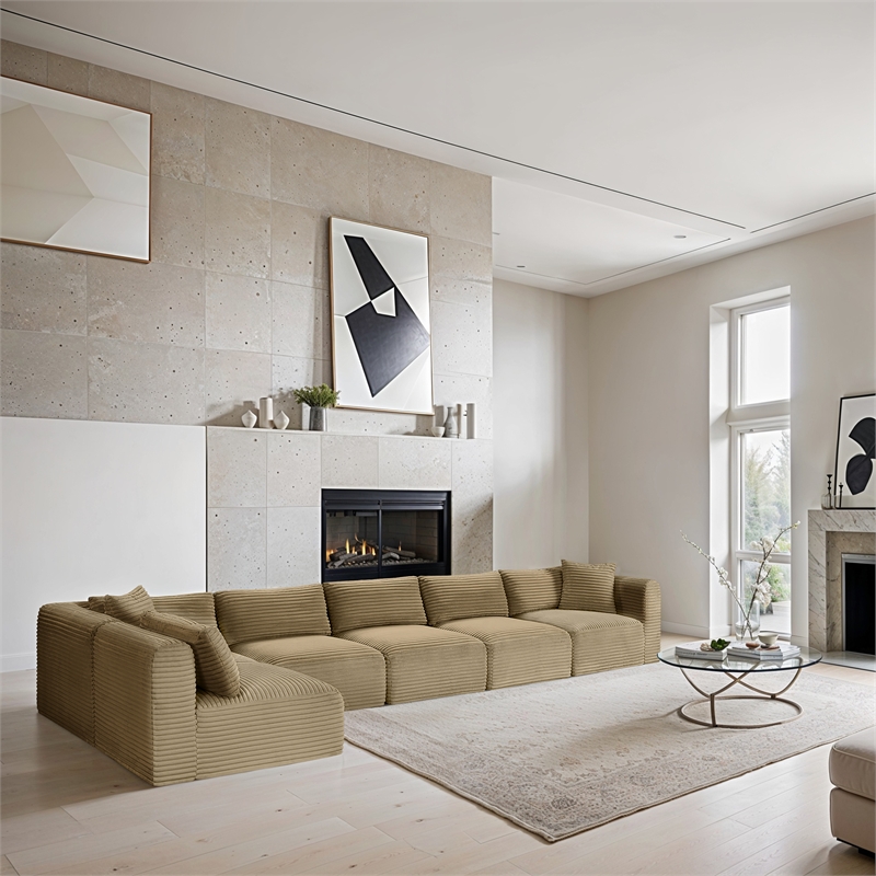 Meridian Furniture 6-Piece Camel Corduroy Performance Fabric Modular Sectional