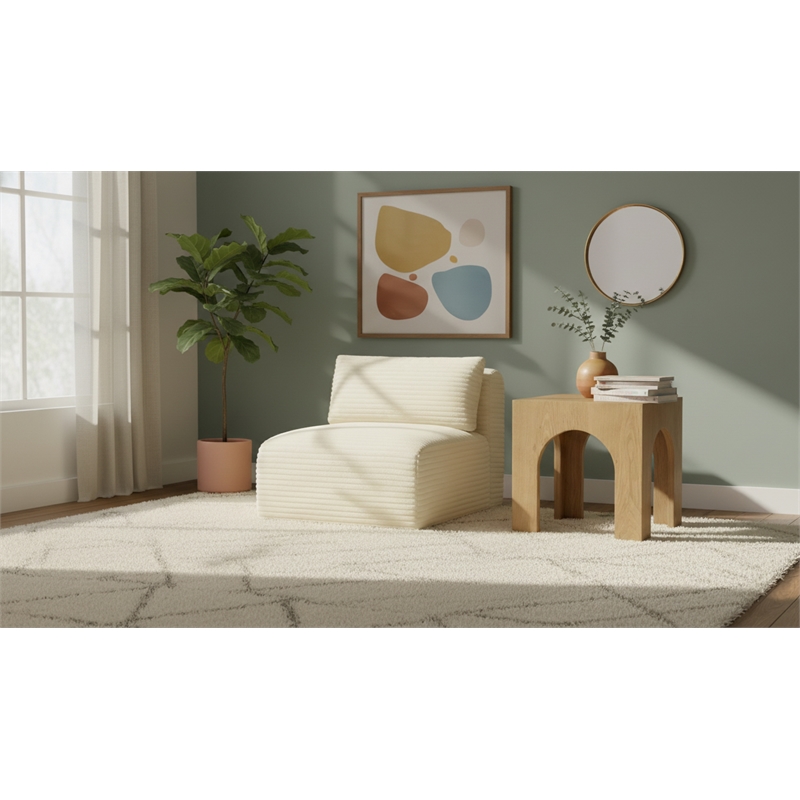 Meridian Furniture Shaggy Cream Corduroy Performance Fabric Armless Chair