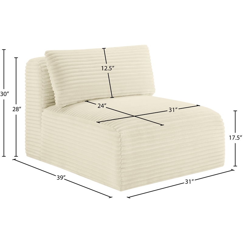 Meridian Furniture Shaggy Cream Corduroy Performance Fabric Armless Chair