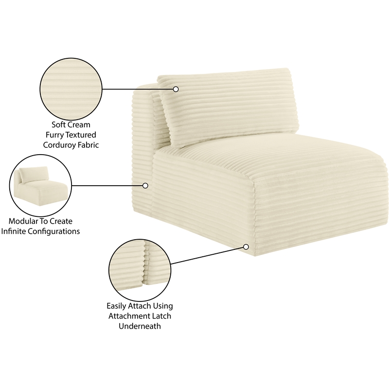 Meridian Furniture Shaggy Cream Corduroy Performance Fabric Armless Chair