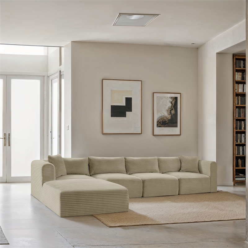Meridian Furniture 5-Piece Cream Corduroy Performance Fabric Modular Sectional
