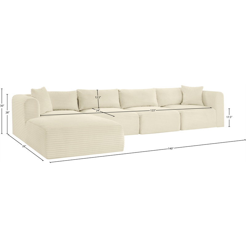 Meridian Furniture 5-Piece Cream Corduroy Performance Fabric Modular Sectional