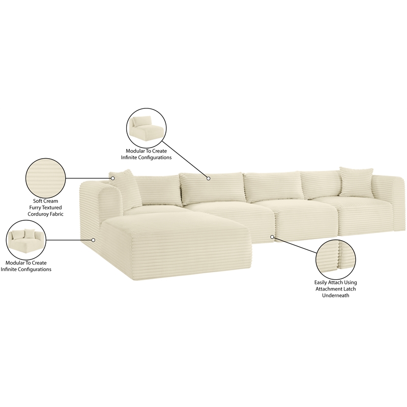Meridian Furniture 5-Piece Cream Corduroy Performance Fabric Modular Sectional