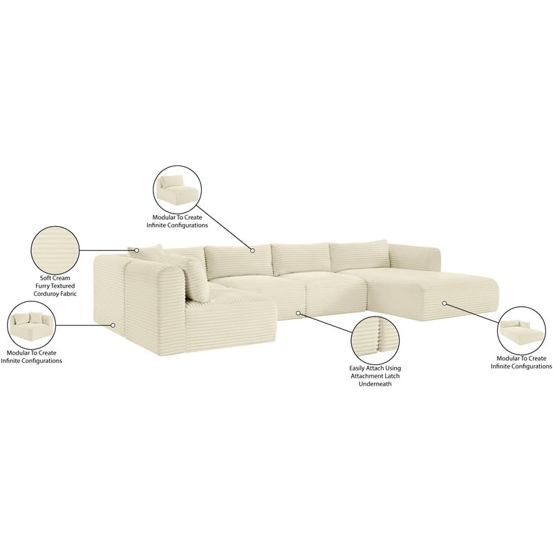 Meridian Furniture 5-Piece Cream Corduroy Performance Fabric Modular Sectional