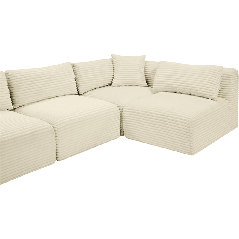 Meridian Furniture 5-Piece Cream Corduroy Performance Fabric Modular Sectional