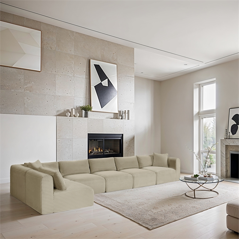 Meridian Furniture 6-Piece Cream Corduroy Performance Fabric Modular Sectional