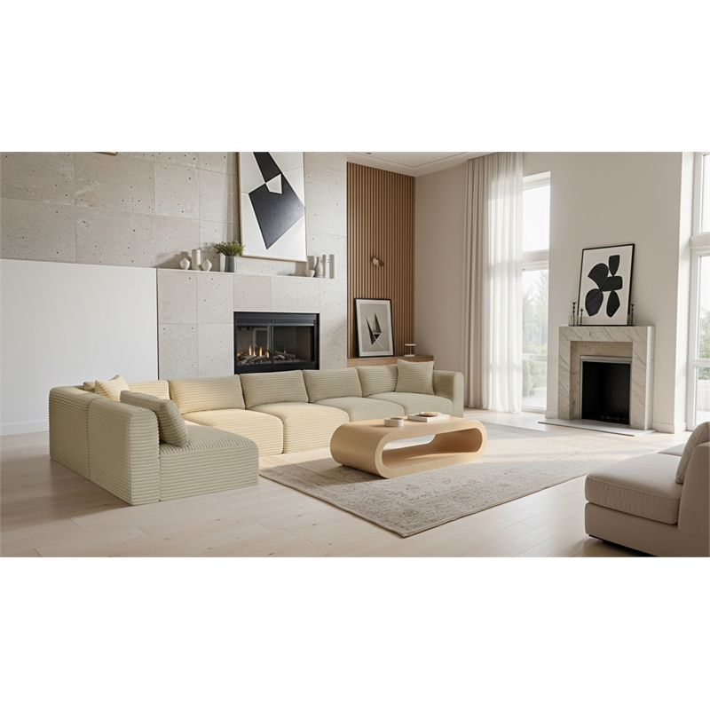 Meridian Furniture 6-Piece Cream Corduroy Performance Fabric Modular Sectional