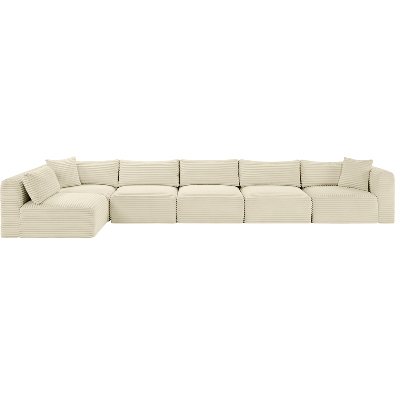 Meridian Furniture 6-Piece Cream Corduroy Performance Fabric Modular Sectional