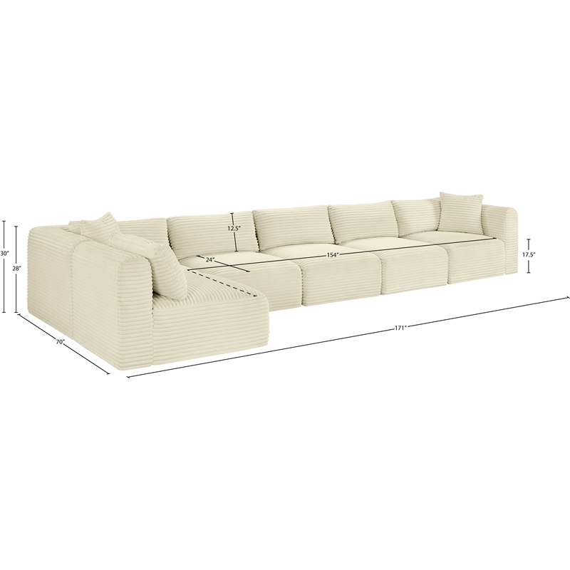 Meridian Furniture 6-Piece Cream Corduroy Performance Fabric Modular Sectional