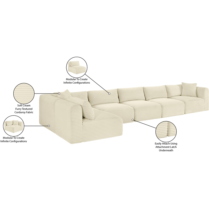 Meridian Furniture 6-Piece Cream Corduroy Performance Fabric Modular Sectional