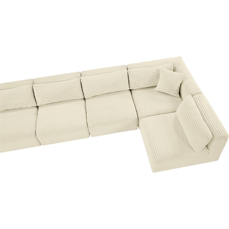 Meridian Furniture 6-Piece Cream Corduroy Performance Fabric Modular Sectional