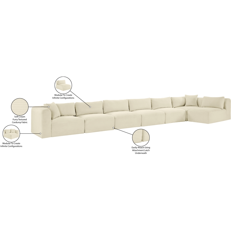 Meridian Furniture 7-Piece Cream Corduroy Performance Fabric Modular Sectional