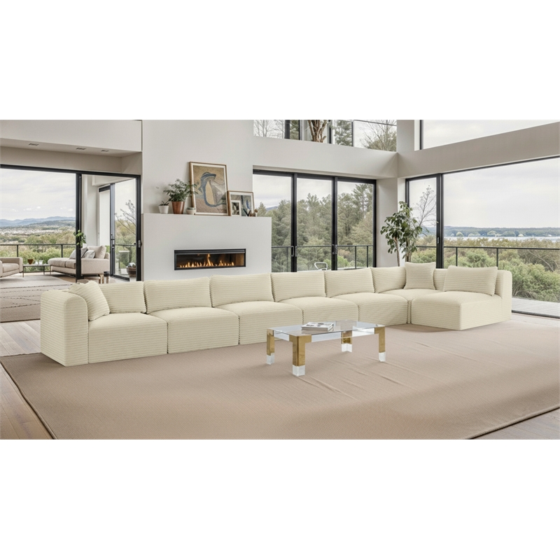 Meridian Furniture 7-Piece Cream Corduroy Performance Fabric Modular Sectional