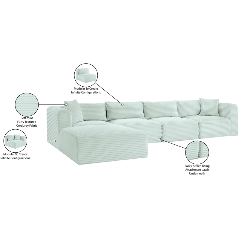 Meridian Furniture 5-Piece Mint Corduroy Performance Fabric Modular Sectional