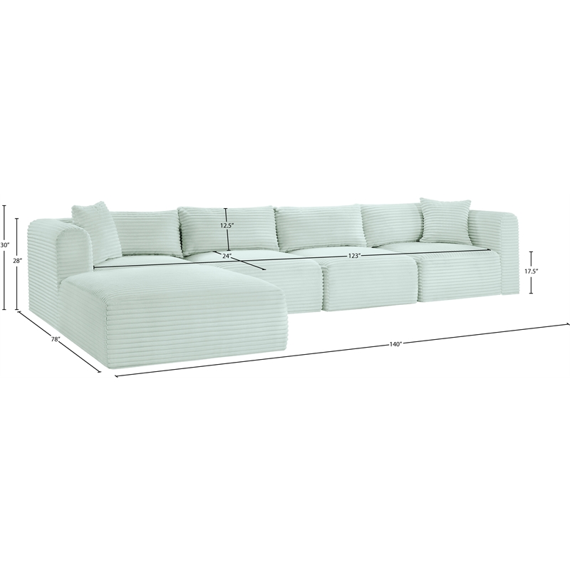 Meridian Furniture 5-Piece Mint Corduroy Performance Fabric Modular Sectional