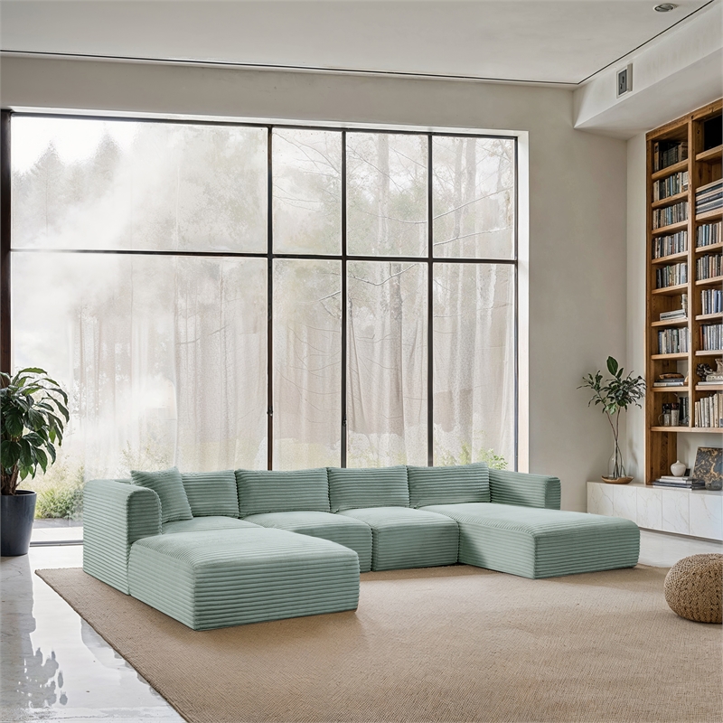 Meridian Furniture 5-Piece Mint Corduroy Performance Fabric Modular Sectional
