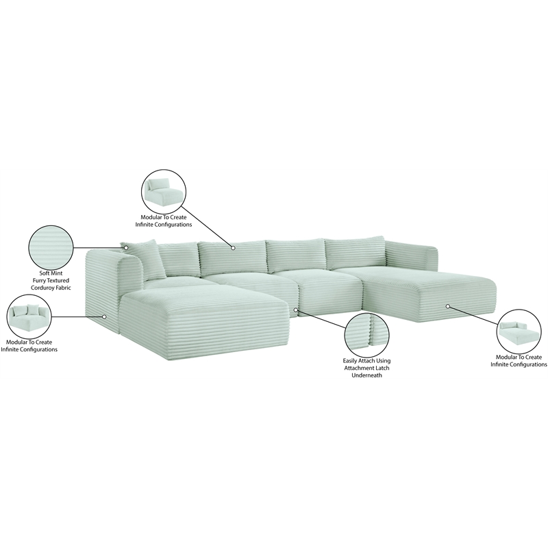 Meridian Furniture 5-Piece Mint Corduroy Performance Fabric Modular Sectional