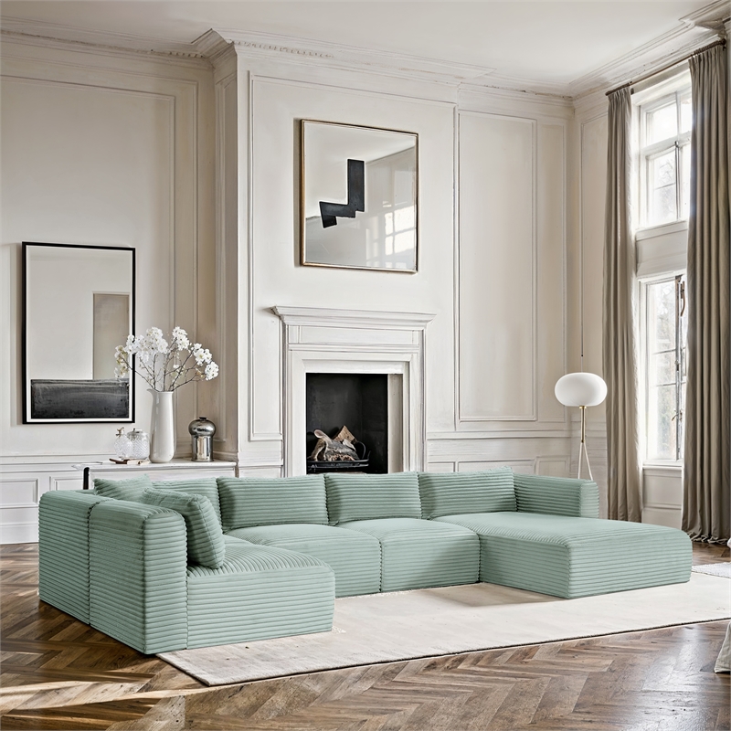Meridian Furniture 5-Piece Mint Corduroy Performance Fabric Modular Sectional