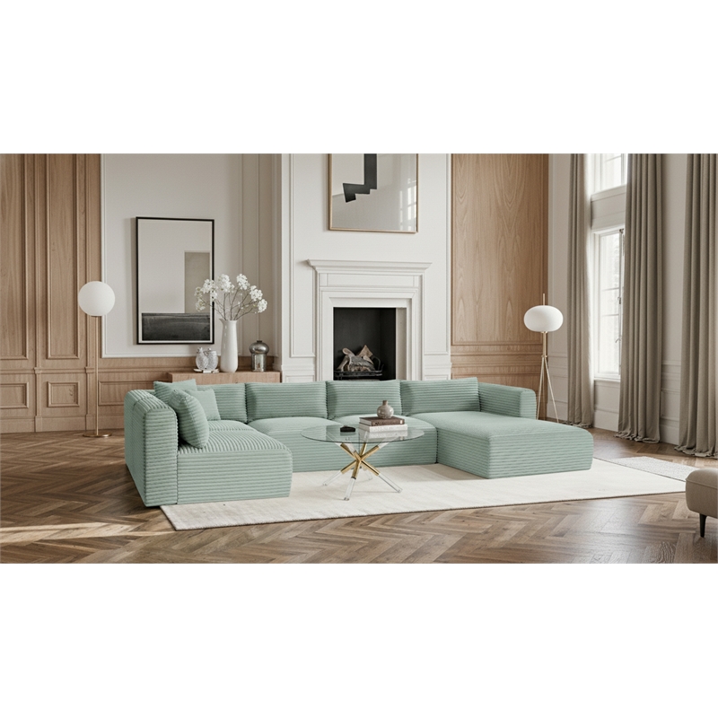 Meridian Furniture 5-Piece Mint Corduroy Performance Fabric Modular Sectional