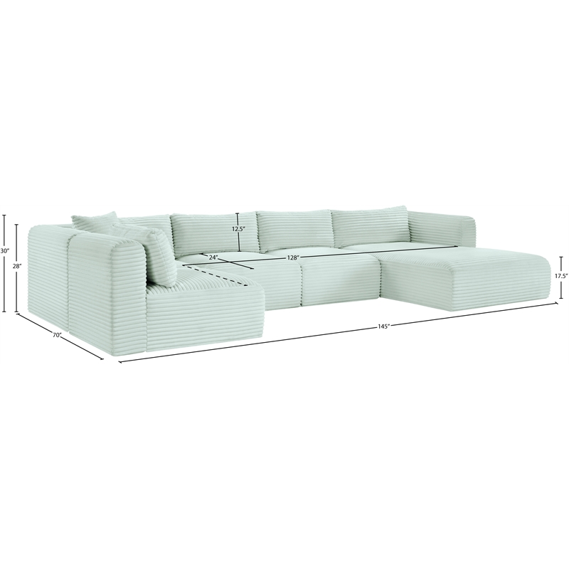 Meridian Furniture 5-Piece Mint Corduroy Performance Fabric Modular Sectional