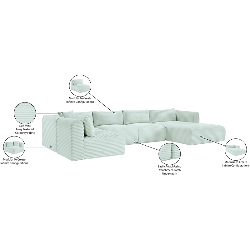 Meridian Furniture 5-Piece Mint Corduroy Performance Fabric Modular Sectional