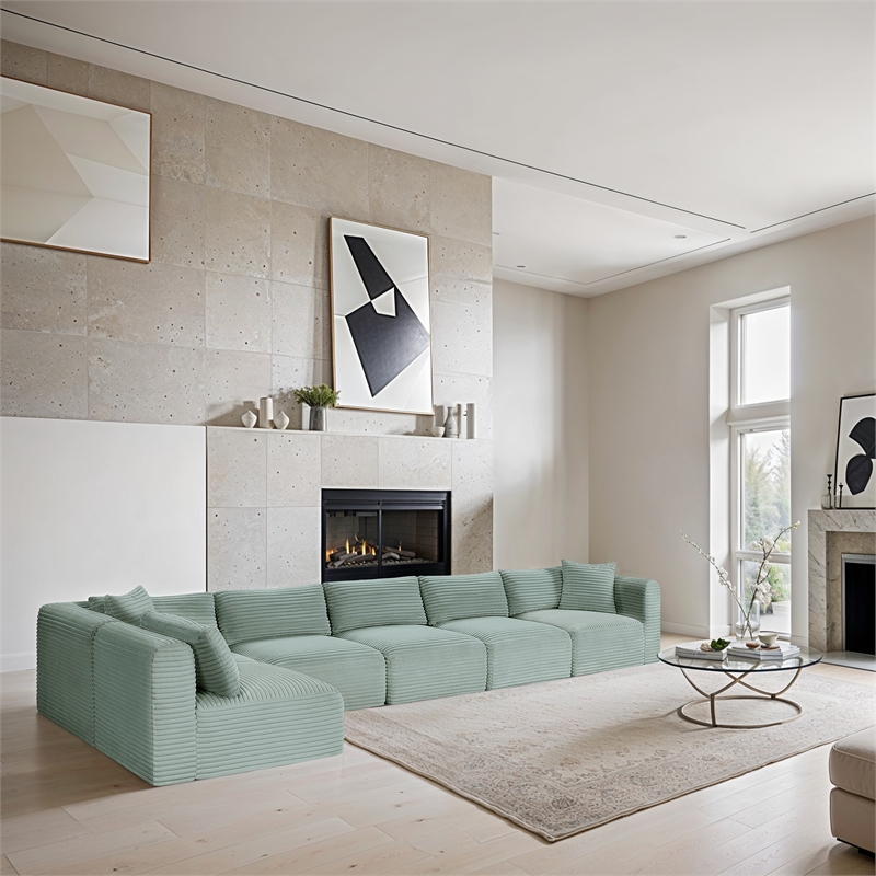 Meridian Furniture 6-Piece Mint Corduroy Performance Fabric Modular Sectional