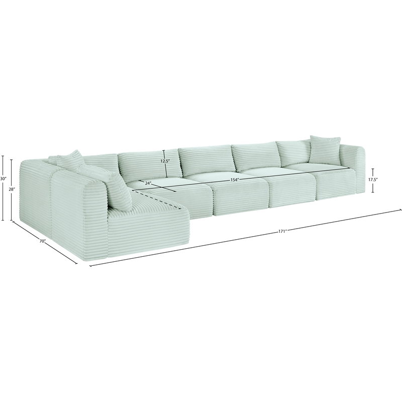Meridian Furniture 6-Piece Mint Corduroy Performance Fabric Modular Sectional