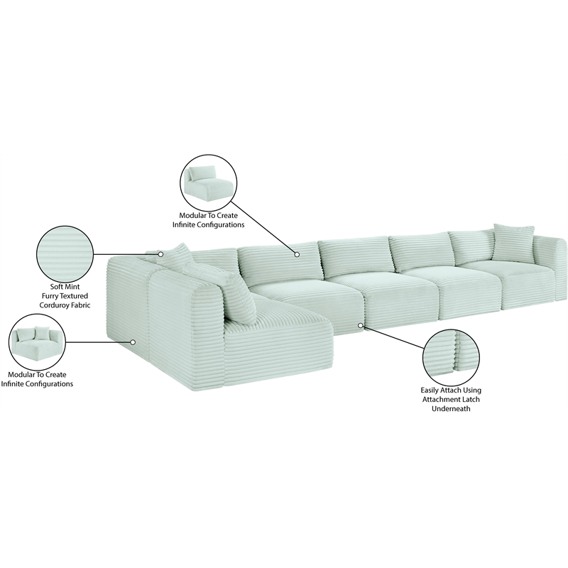 Meridian Furniture 6-Piece Mint Corduroy Performance Fabric Modular Sectional