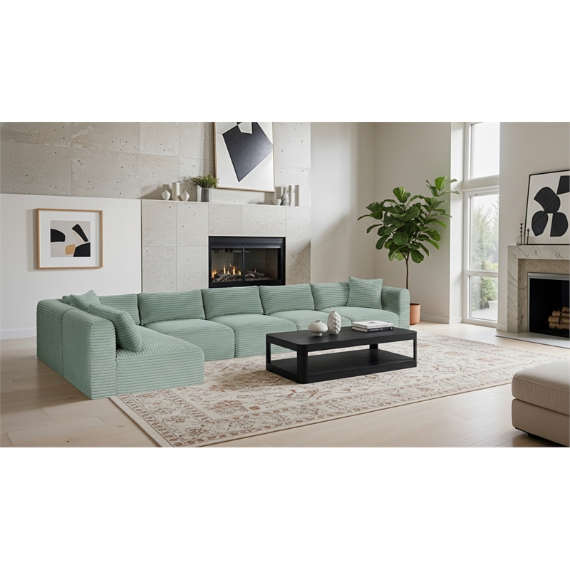 Meridian Furniture 6-Piece Mint Corduroy Performance Fabric Modular Sectional