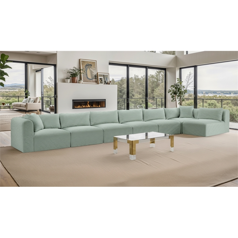 Meridian Furniture 7-Piece Mint Corduroy Performance Fabric Modular Sectional