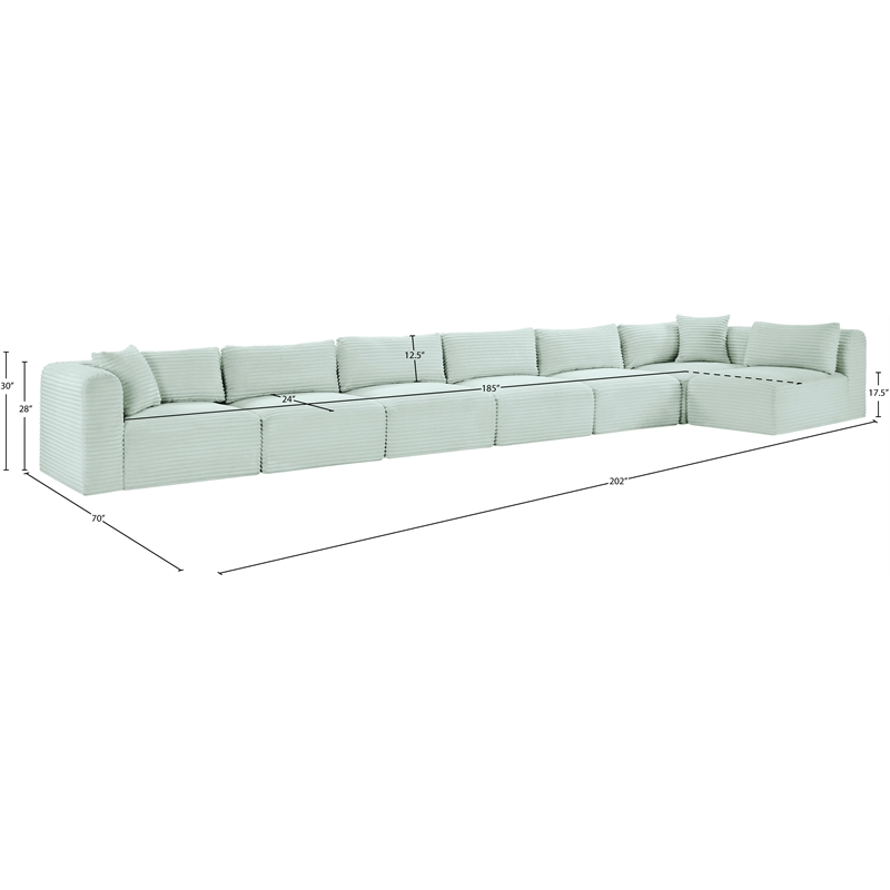 Meridian Furniture 7-Piece Mint Corduroy Performance Fabric Modular Sectional