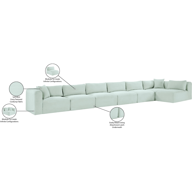 Meridian Furniture 7-Piece Mint Corduroy Performance Fabric Modular Sectional
