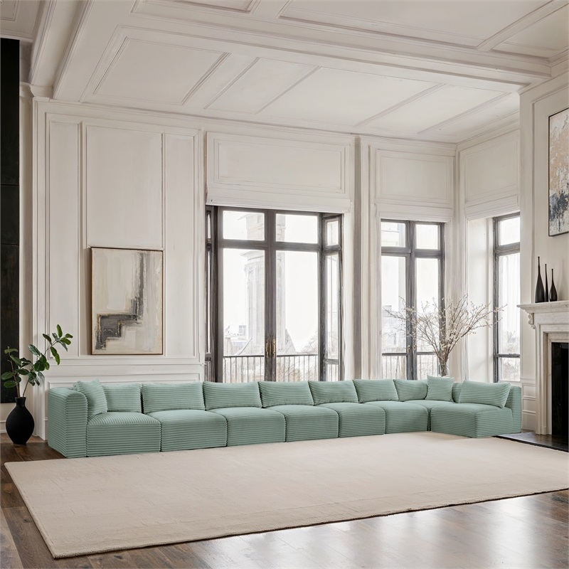 Meridian Furniture 8-Piece Mint Corduroy Performance Fabric Modular Sectional
