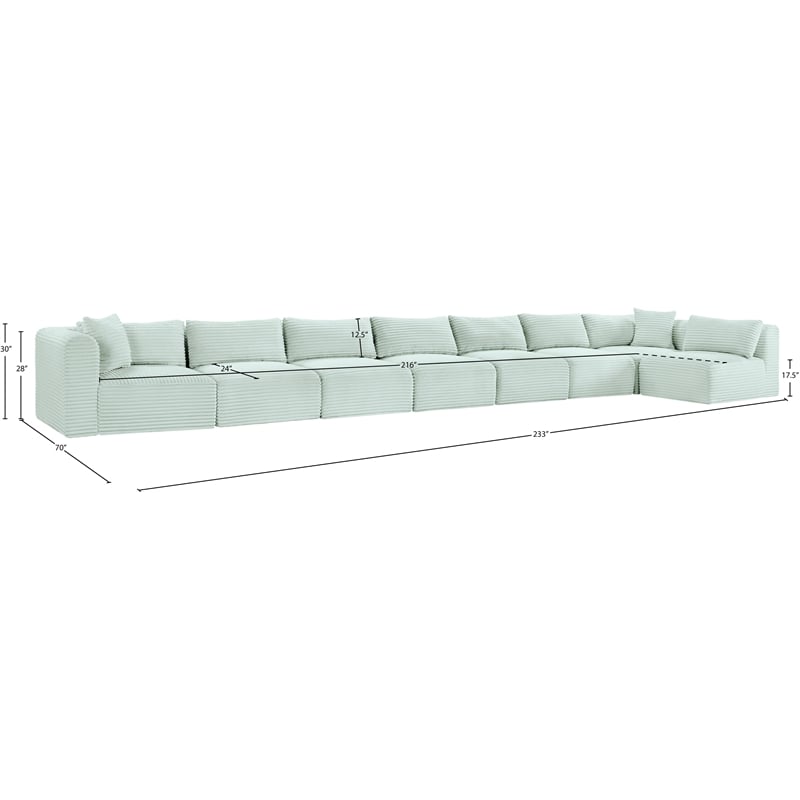Meridian Furniture 8-Piece Mint Corduroy Performance Fabric Modular Sectional