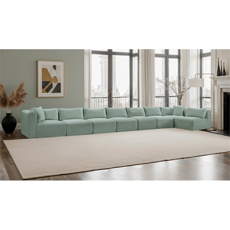 Meridian Furniture 8-Piece Mint Corduroy Performance Fabric Modular Sectional