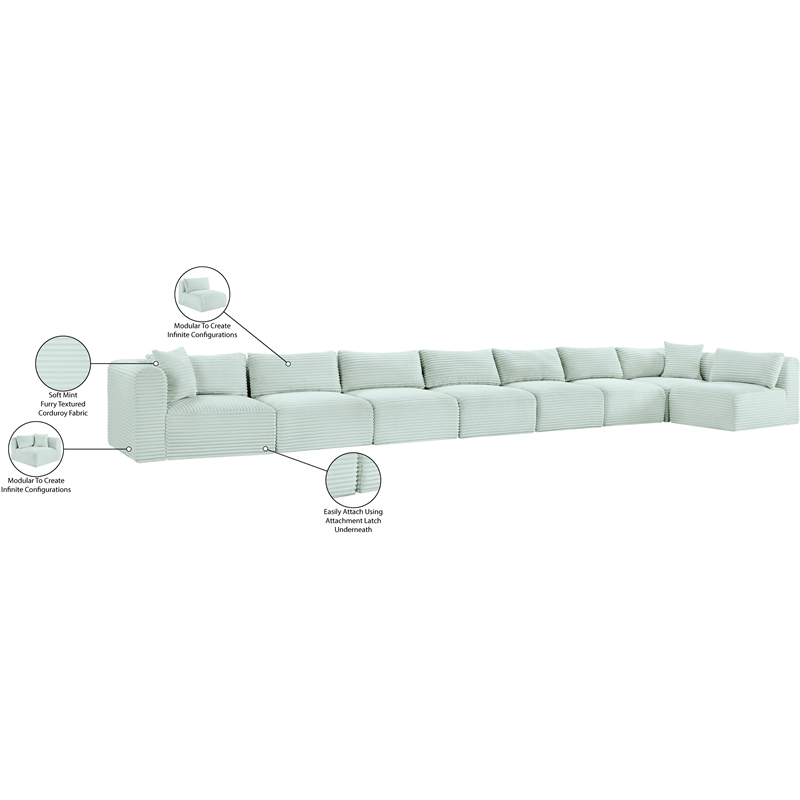Meridian Furniture 8-Piece Mint Corduroy Performance Fabric Modular Sectional
